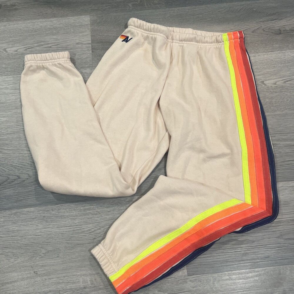 Aviator Nation 5 Stripe Sweatpants Womens Small Cream Ivory Joggers